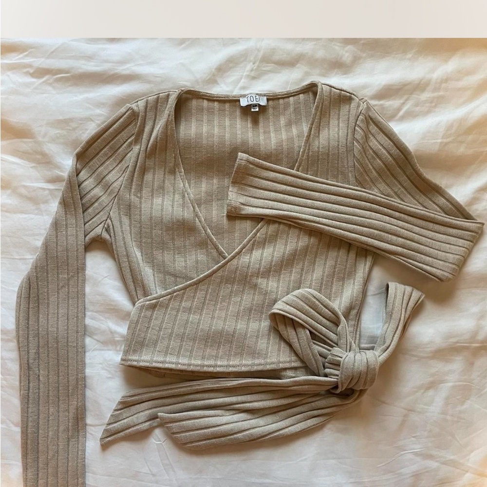 Tan Ribbed Wrap Top